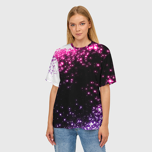 Женская футболка оверсайз Неоновые звезды - neon / 3D-принт – фото 3