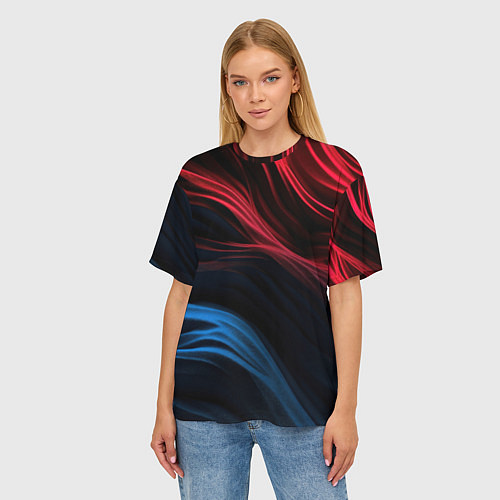 Женская футболка оверсайз Blue red black / 3D-принт – фото 3