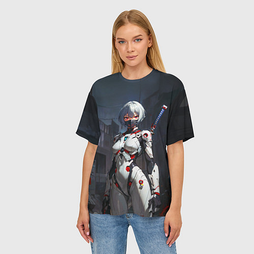 Женская футболка оверсайз Аянами Рей с мечом - Евангелион / 3D-принт – фото 3