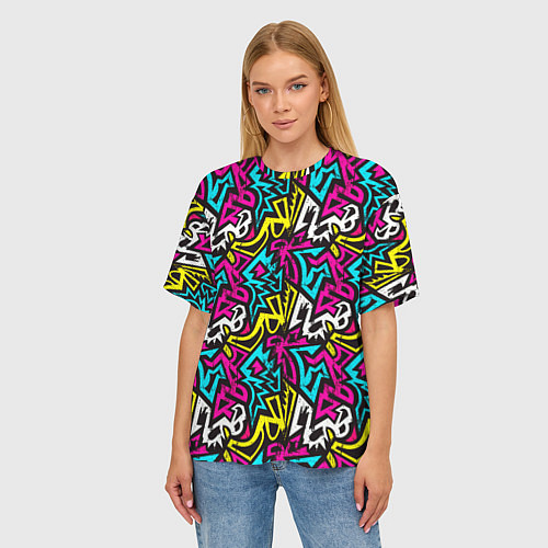 Женская футболка оверсайз Цветные зигзаги Colored zigzags / 3D-принт – фото 3