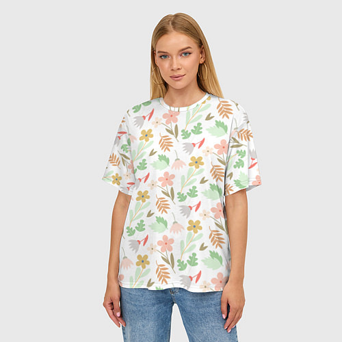 Женская футболка оверсайз Листики цветочки / 3D-принт – фото 3