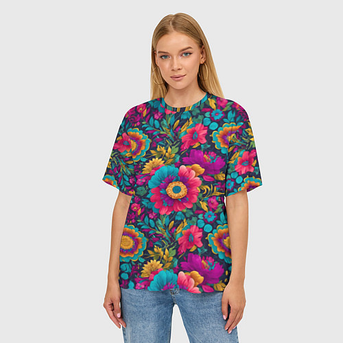 Женская футболка оверсайз Цветочный микс / 3D-принт – фото 3