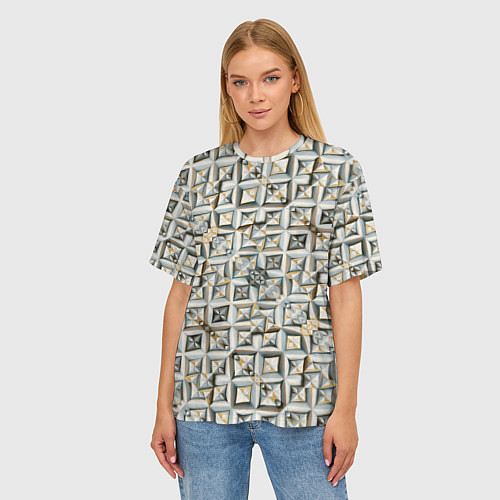 Женская футболка оверсайз Квадраты и ромбы / 3D-принт – фото 3