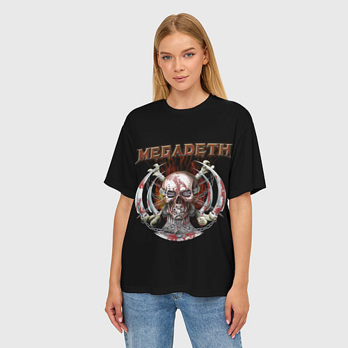 Женская футболка оверсайз Megadeth - боевой череп / 3D-принт – фото 3