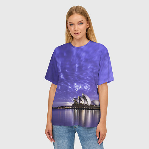 Женская футболка оверсайз Сидней в фиолетовом в закате / 3D-принт – фото 3