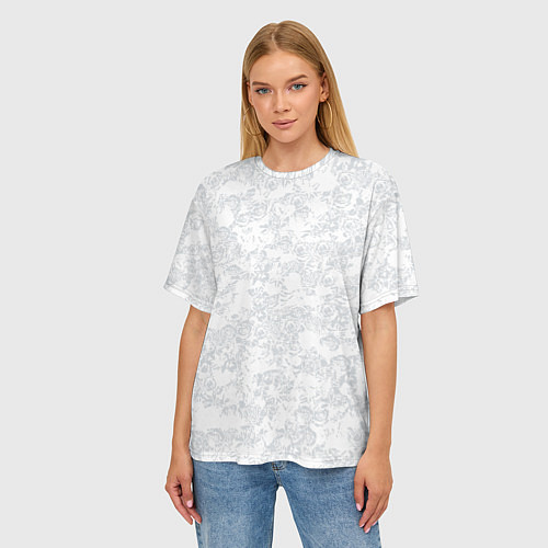 Женская футболка оверсайз Цветочный принт серый / 3D-принт – фото 3