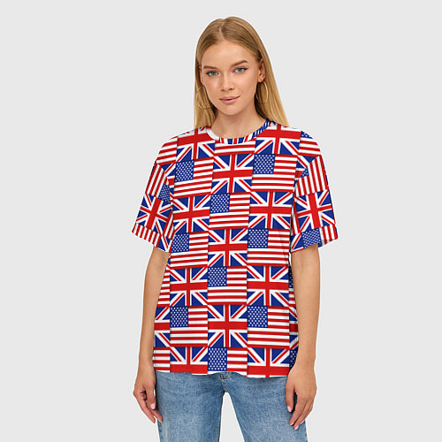 Женская футболка оверсайз Флаги США и Англии / 3D-принт – фото 3