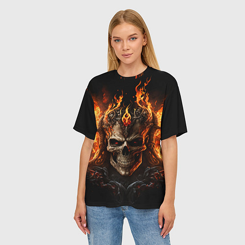 Женская футболка оверсайз Лучший огненный череп / 3D-принт – фото 3