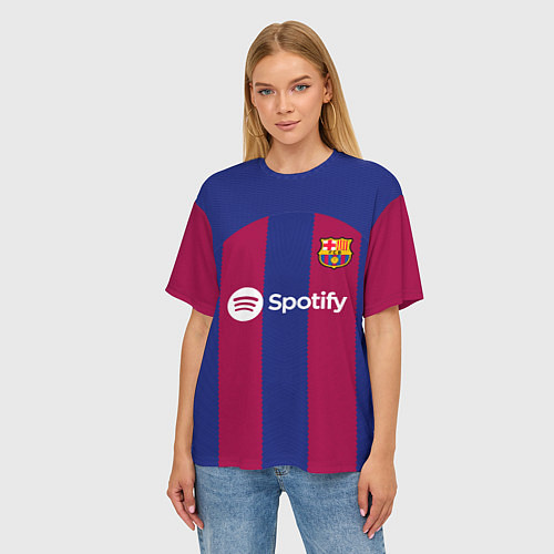 Женская футболка оверсайз Педри Барселона форма 2324 домашняя / 3D-принт – фото 3