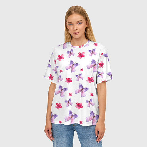 Женская футболка оверсайз Spring butterflies / 3D-принт – фото 3