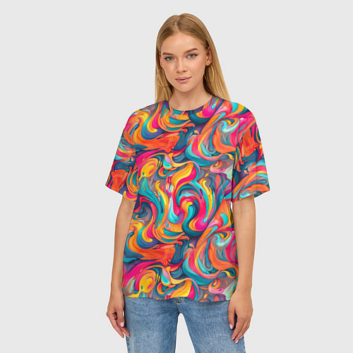 Женская футболка оверсайз Разноцветные мазки красок / 3D-принт – фото 3