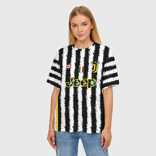 Женская футболка оверсайз ФК Ювентус форма 2324 домашняя / 3D-принт – фото 3