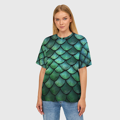 Женская футболка оверсайз Чешуя зелёного дракона / 3D-принт – фото 3