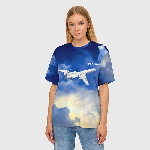 Женская футболка оверсайз Ту-154 реактивный авиалайнер СССР / 3D-принт – фото 3