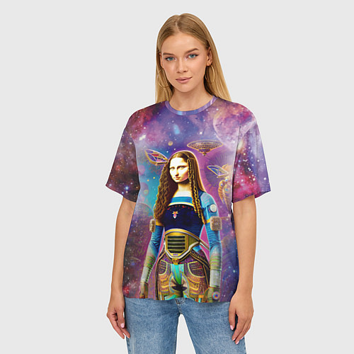 Женская футболка оверсайз Современная девушка по имени Джоконда / 3D-принт – фото 3