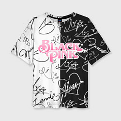 Футболка оверсайз женская Blackpink - чб автографы, цвет: 3D-принт