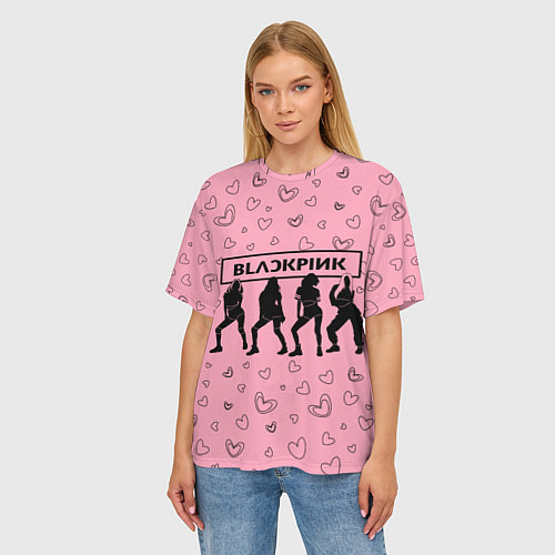 Женская футболка оверсайз Blackpink силуэт / 3D-принт – фото 3