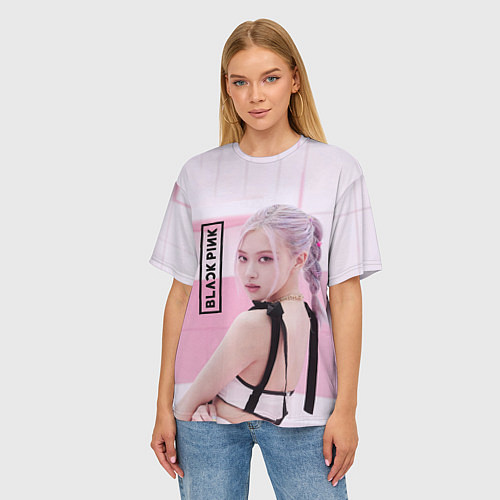 Женская футболка оверсайз Rose Black pink / 3D-принт – фото 3