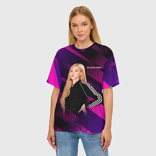 Женская футболка оверсайз Роза блэкпинк фиолетовый / 3D-принт – фото 3