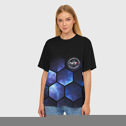 Женская футболка оверсайз Mass Effect - N7 - Космос / 3D-принт – фото 3