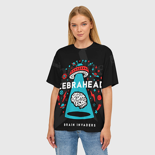 Женская футболка оверсайз Zebrahead brains invaders / 3D-принт – фото 3