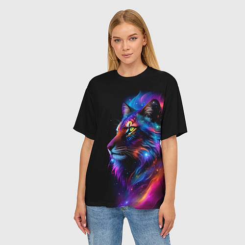 Женская футболка оверсайз Лев в космосе и звезды / 3D-принт – фото 3