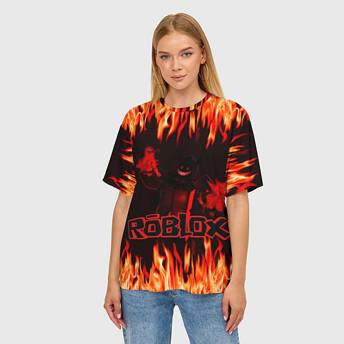 Женская футболка оверсайз Fire Roblox / 3D-принт – фото 3