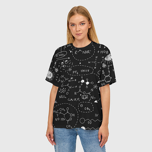 Женская футболка оверсайз Химические формулы на чёрном / 3D-принт – фото 3