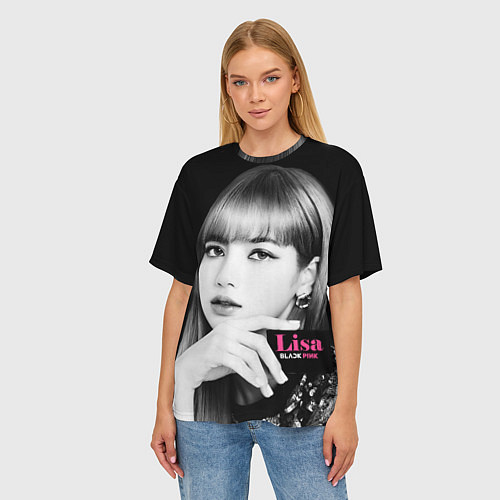 Женская футболка оверсайз Blackpink Lisa Business card / 3D-принт – фото 3