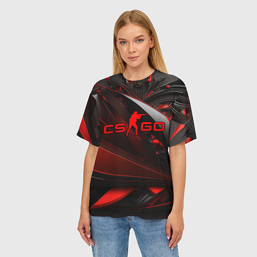 Женская футболка оверсайз CS GO red and black / 3D-принт – фото 3