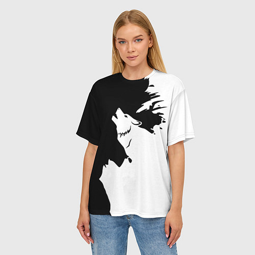 Женская футболка оверсайз Волчий вой в горах / 3D-принт – фото 3