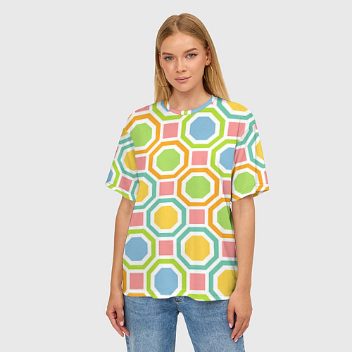 Женская футболка оверсайз Color geometria / 3D-принт – фото 3
