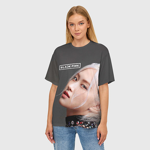 Женская футболка оверсайз Blackpink Rose gray / 3D-принт – фото 3