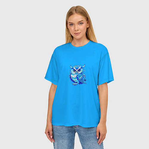 Женская футболка оверсайз Мультяшная сова голубой / 3D-принт – фото 3