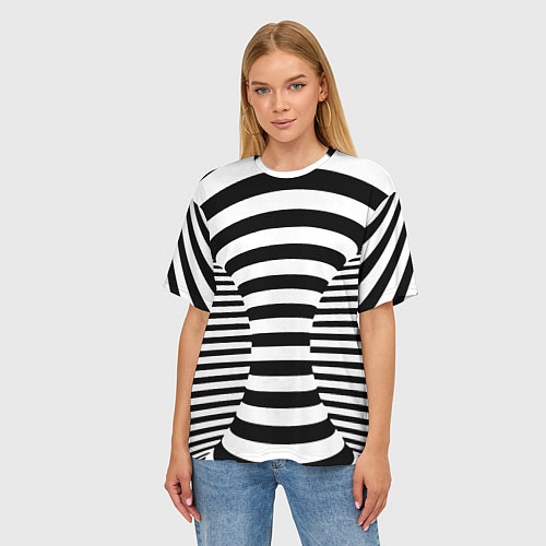 Женская футболка оверсайз Черно-белая иллюзия / 3D-принт – фото 3