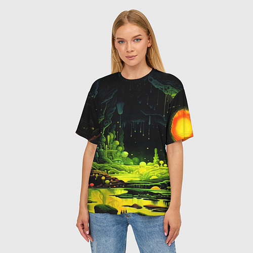 Женская футболка оверсайз Кислотная пещера / 3D-принт – фото 3