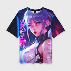 Футболка оверсайз женская Кибер-девушка неон аниме, цвет: 3D-принт