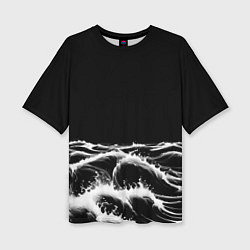 Женская футболка оверсайз Черные бущующие волны