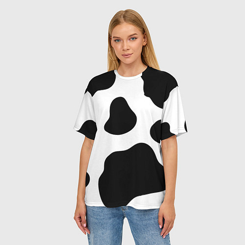 Женская футболка оверсайз Принт - пятна коровы / 3D-принт – фото 3