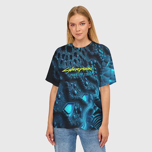 Женская футболка оверсайз Cyberpunk ice blue / 3D-принт – фото 3