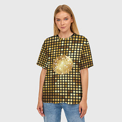 Футболка оверсайз женская Золотой диско шар и золотая мозаика, цвет: 3D-принт — фото 2