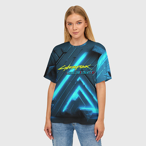 Женская футболка оверсайз Cyberpunk neon style / 3D-принт – фото 3