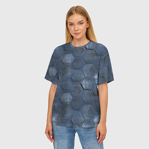 Женская футболка оверсайз Металлические плиты / 3D-принт – фото 3