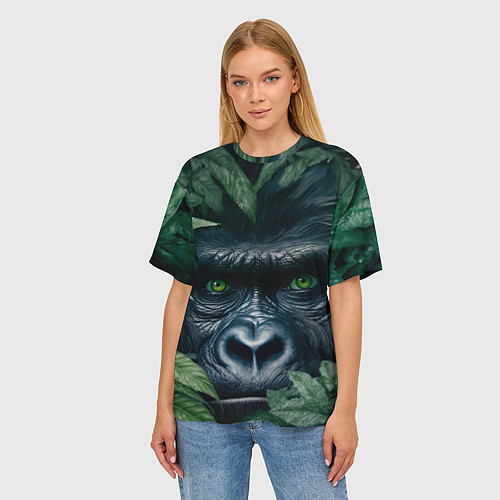 Женская футболка оверсайз Крупная морда гориллы / 3D-принт – фото 3