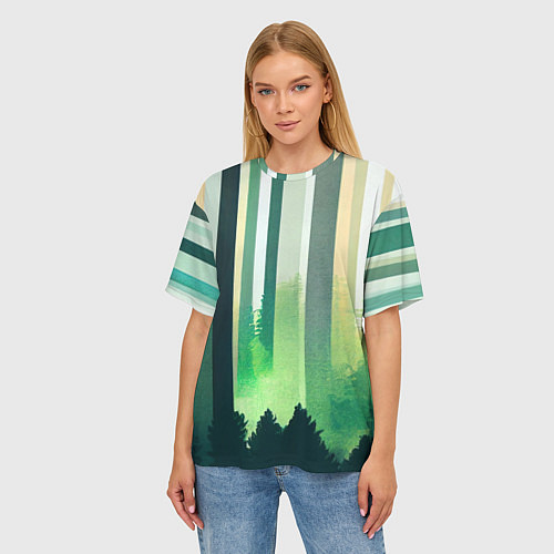 Женская футболка оверсайз Прохладный лес / 3D-принт – фото 3