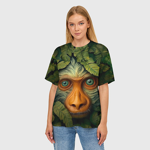 Женская футболка оверсайз Обезьяна в джунглях / 3D-принт – фото 3