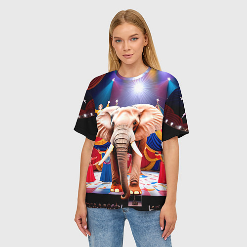 Женская футболка оверсайз Слон с цирке / 3D-принт – фото 3