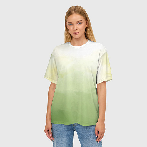 Женская футболка оверсайз Абстрактный лаймовый акварельный фон / 3D-принт – фото 3