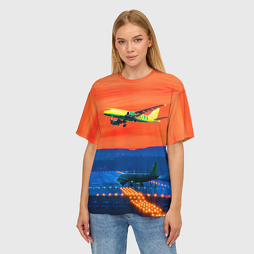 Женская футболка оверсайз Боинг 737 на взлете / 3D-принт – фото 3