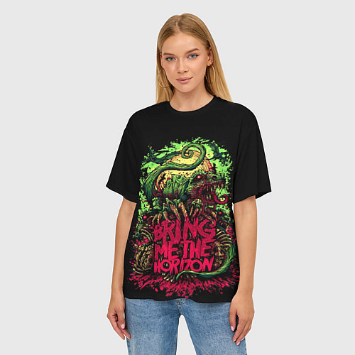 Женская футболка оверсайз Bring me the horizon dinosaurs / 3D-принт – фото 3